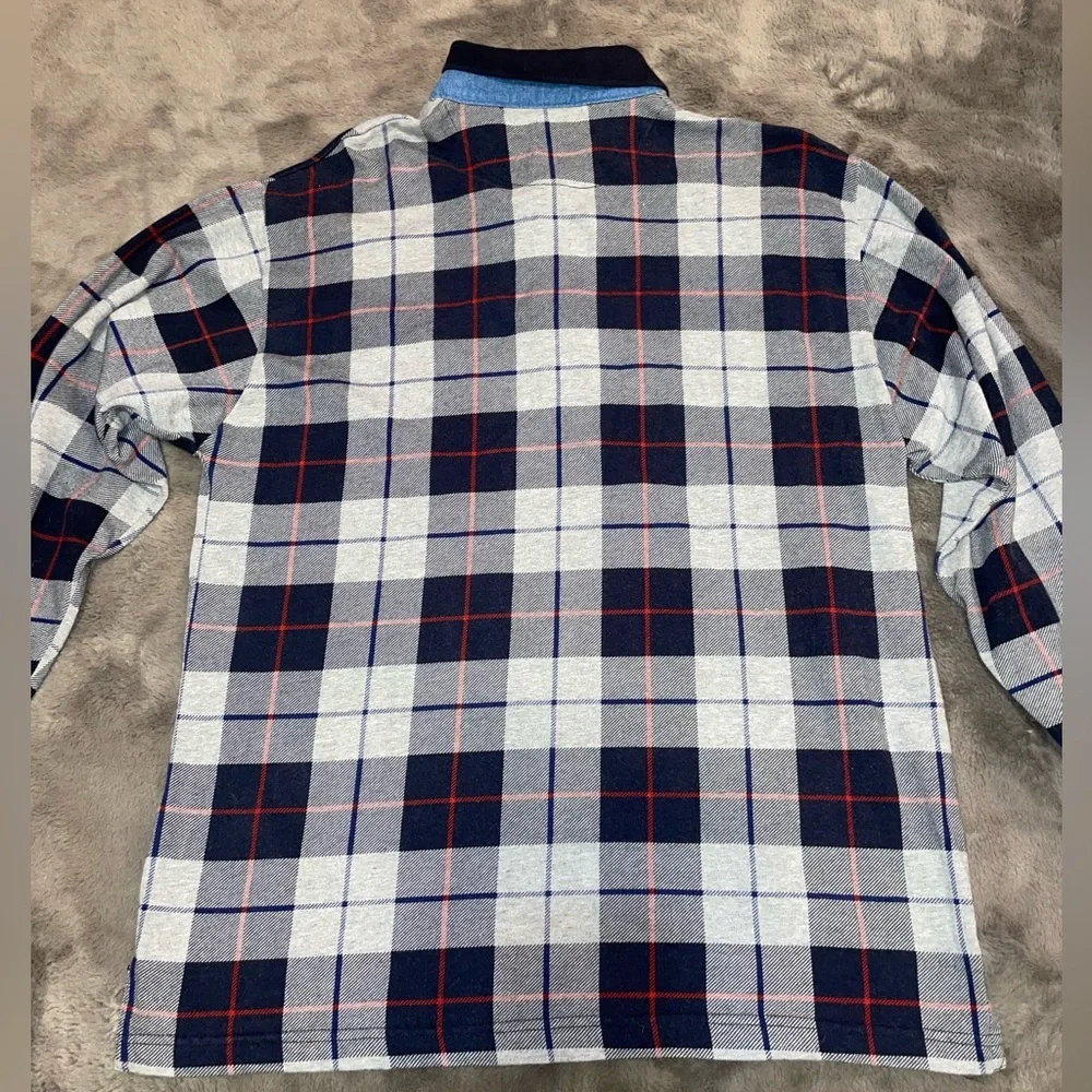 Chaps Ralph Lauren long sleeve checkered polo size L, blue/gray/red - Picture 5 of 9